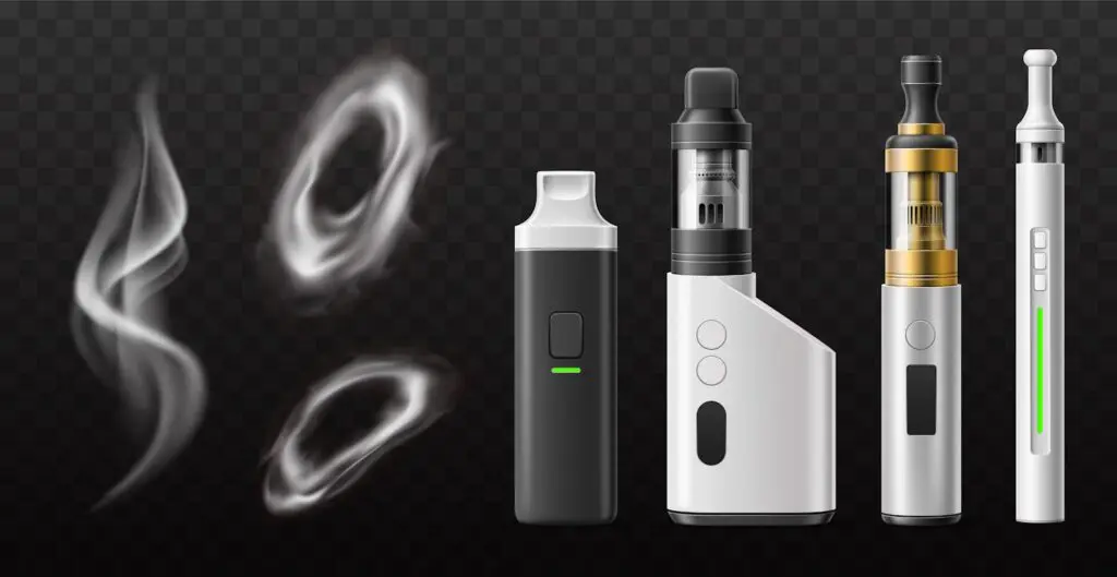 Different types of vaporizers and vape devices with smoke