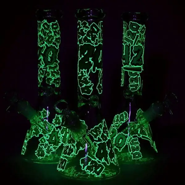 420 Clouds Glow In The Dark Beaker Glass Water Pipe - Haze Smoke Shop USA - Vaporizers Super Store