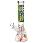 Aliens And Hemp Leaves Glow Glass Beaker Water Pipe - Haze Smoke Shop USA - Vaporizers Super Store