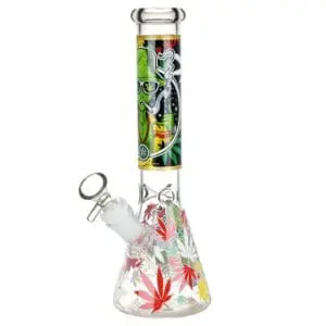 Aliens And Hemp Leaves Glow Glass Beaker Water Pipe - Haze Smoke Shop USA - Vaporizers Super Store