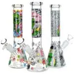 Aliens And Hemp Leaves Glow Glass Beaker Water Pipe - Haze Smoke Shop USA - Vaporizers Super Store