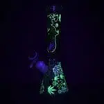 Aliens And Hemp Leaves Glow Glass Beaker Water Pipe - Haze Smoke Shop USA - Vaporizers Super Store