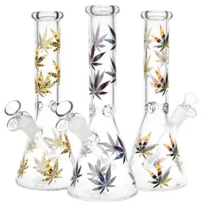 Stylized Hemp Leaf Glow in Dark Glass Water Pipe - Haze Smoke Shop USA - Vaporizers Super Store