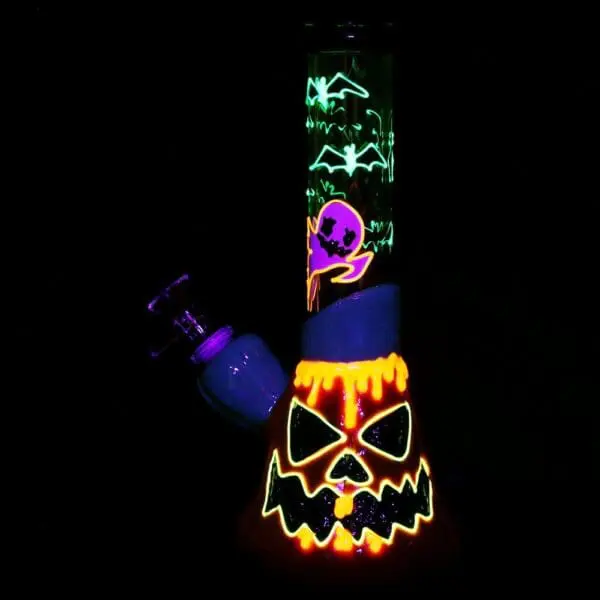 Bats n Ghouls Jack-O-Lantern Glow in Dark Glass Water Pipe - Haze Smoke Shop USA - Vaporizers Super Store