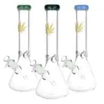 Gold Hemp Leaf Glass Beaker Water Pipe - Haze Smoke Shop USA - Vaporizers Super Store