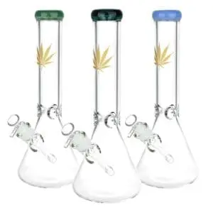 Gold Hemp Leaf Glass Beaker Water Pipe - Haze Smoke Shop USA - Vaporizers Super Store