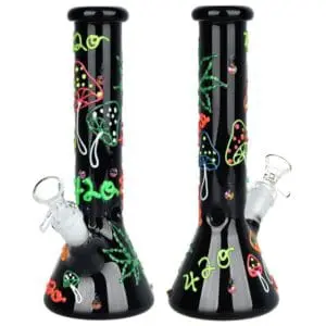 Hemp Leaf Glow In The Dark Beaker Glass Bong - Haze Smoke Shop USA - Vaporizers Super Store