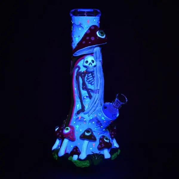 Sneaky Skeleton And Watchful Fungi Glow In Dark Beaker Water Pipe - Haze Smoke Shop USA - Vaporizers Super Store