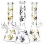 Stylized Hemp Leaf Glow in Dark Glass Water Pipe - Haze Smoke Shop USA - Vaporizers Super Store