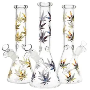 Stylized Hemp Leaf Glow in Dark Glass Water Pipe - Haze Smoke Shop USA - Vaporizers Super Store