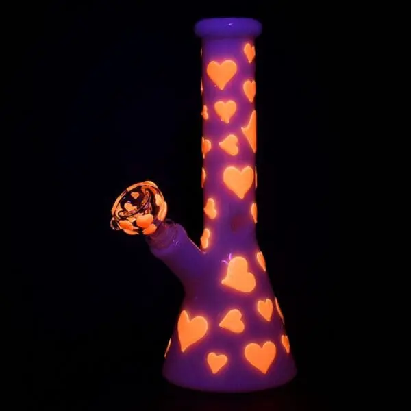 Valentines Day Heart Glow In The Dark Beaker Water Pipe - Haze Smoke Shop USA - Vaporizers Super Store