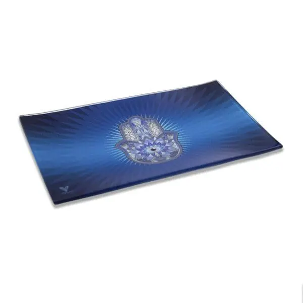 Hamsa Blue Glass Rollin' Tray - Haze Smoke Shop USA