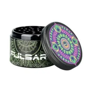 Pulsar Design Series Grinder with Side Art - Hemp Mandala - 4 Piece - 2.5" - Haze Smoke Shop USA