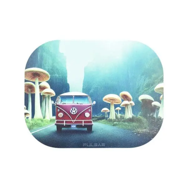 Pulsar Mini Metal Rolling Tray w/ Lid - Camper Van Shroom Trip - 7"x5.5" - Haze Smoke Shop USA