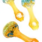 Donut Hole Gold Fumed Glass Hand Pipe Sunset Swirl