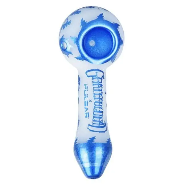 Grateful Dead x Pulsar Blue Sky Dancing Skellies Glass Spoon Pipe - Haze Smoke Shop USA