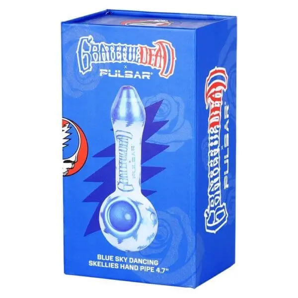 Grateful Dead x Pulsar Blue Sky Dancing Skellies Glass Spoon Pipe - Haze Smoke Shop USA