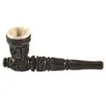 Carved Wood Hand Pipe with Stone Bowl