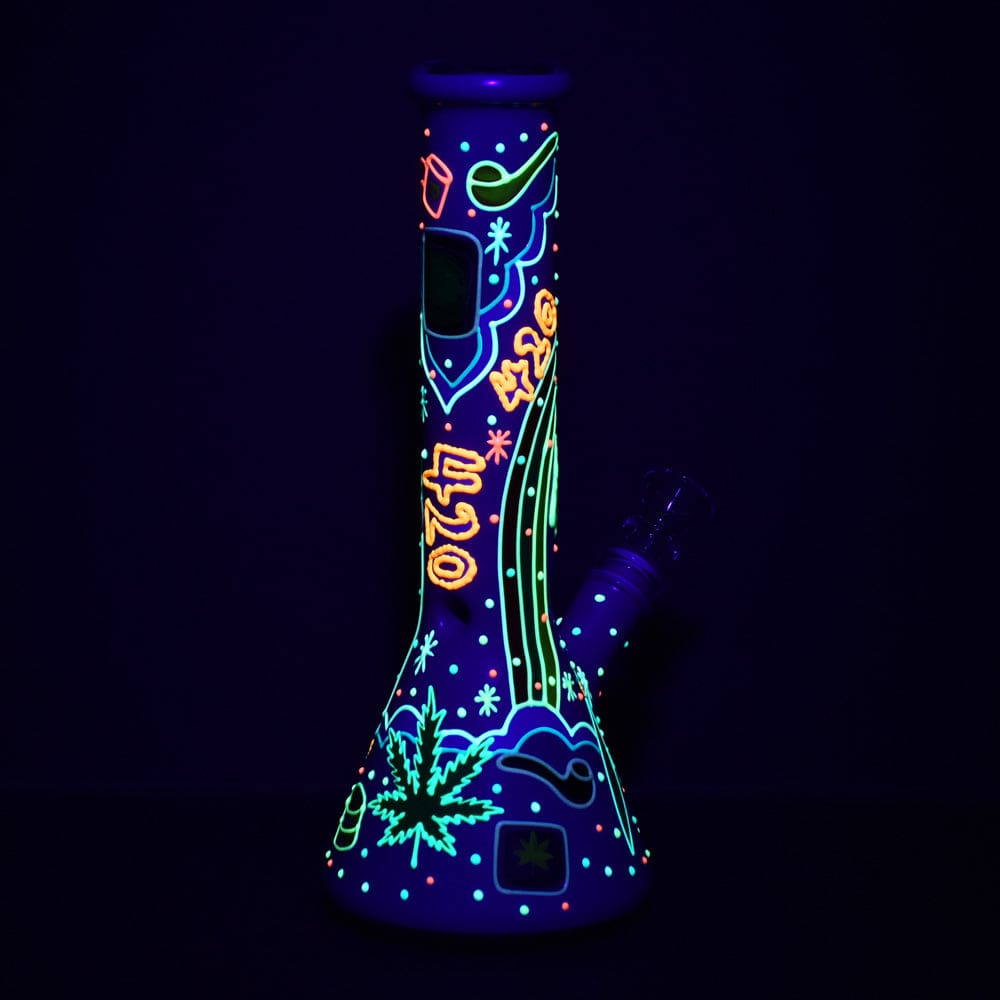 Beach Vibes 420 Painted Glass Beaker Water Pipe - Haze Smoke Shop USA - Vaporizers Super Store