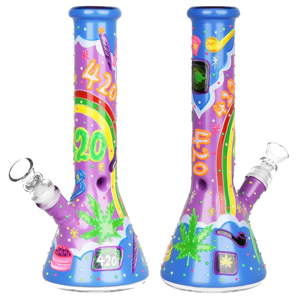 Beach Vibes 420 Painted Glass Beaker Water Pipe - Haze Smoke Shop USA - Vaporizers Super Store