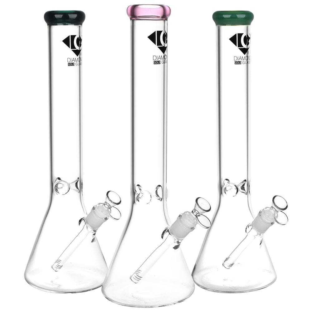 Diamond Glass Gold Classic Beaker Water Pipe - Haze Smoke Shop USA - Vaporizers Super Store
