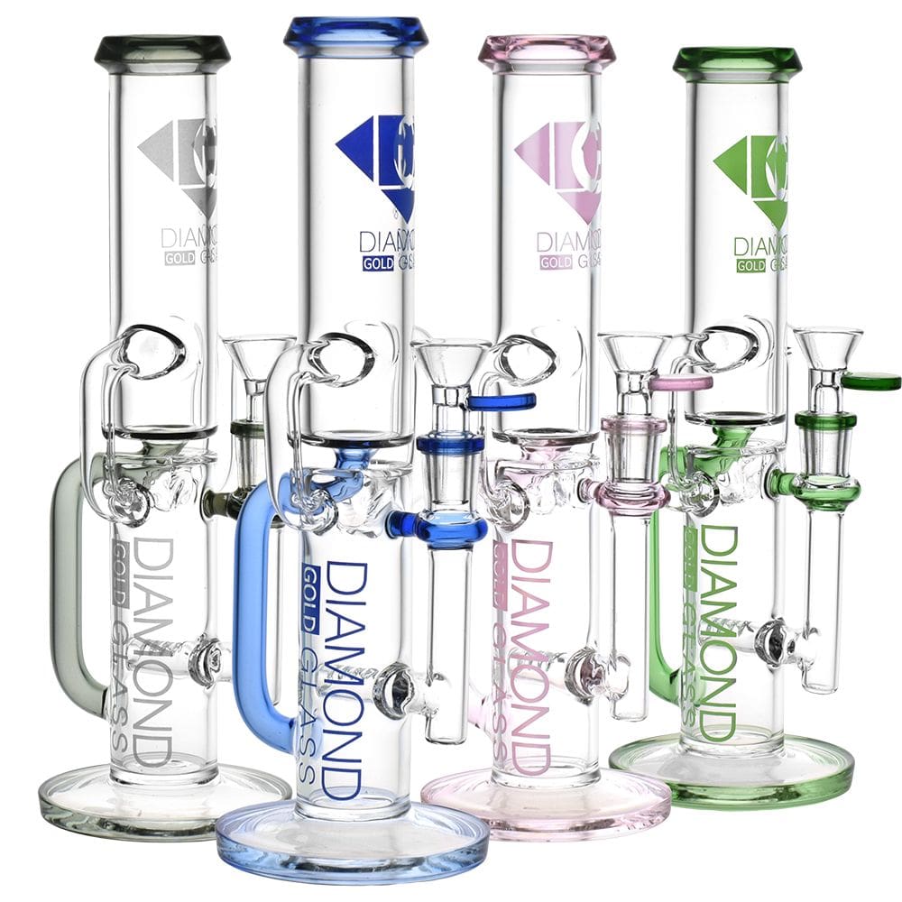 Diamond Glass Gold Inline Perc Recycler Water Pipe - Haze Smoke Shop USA - Vaporizers Super Store