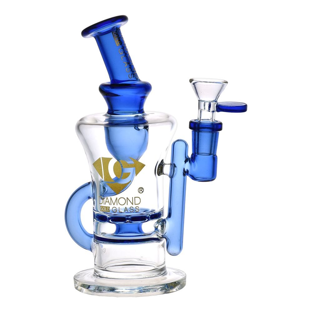 Diamond Glass Gold Ratchet Perc Recycler Water Pipe - Haze Smoke Shop USA - Vaporizers Super Store