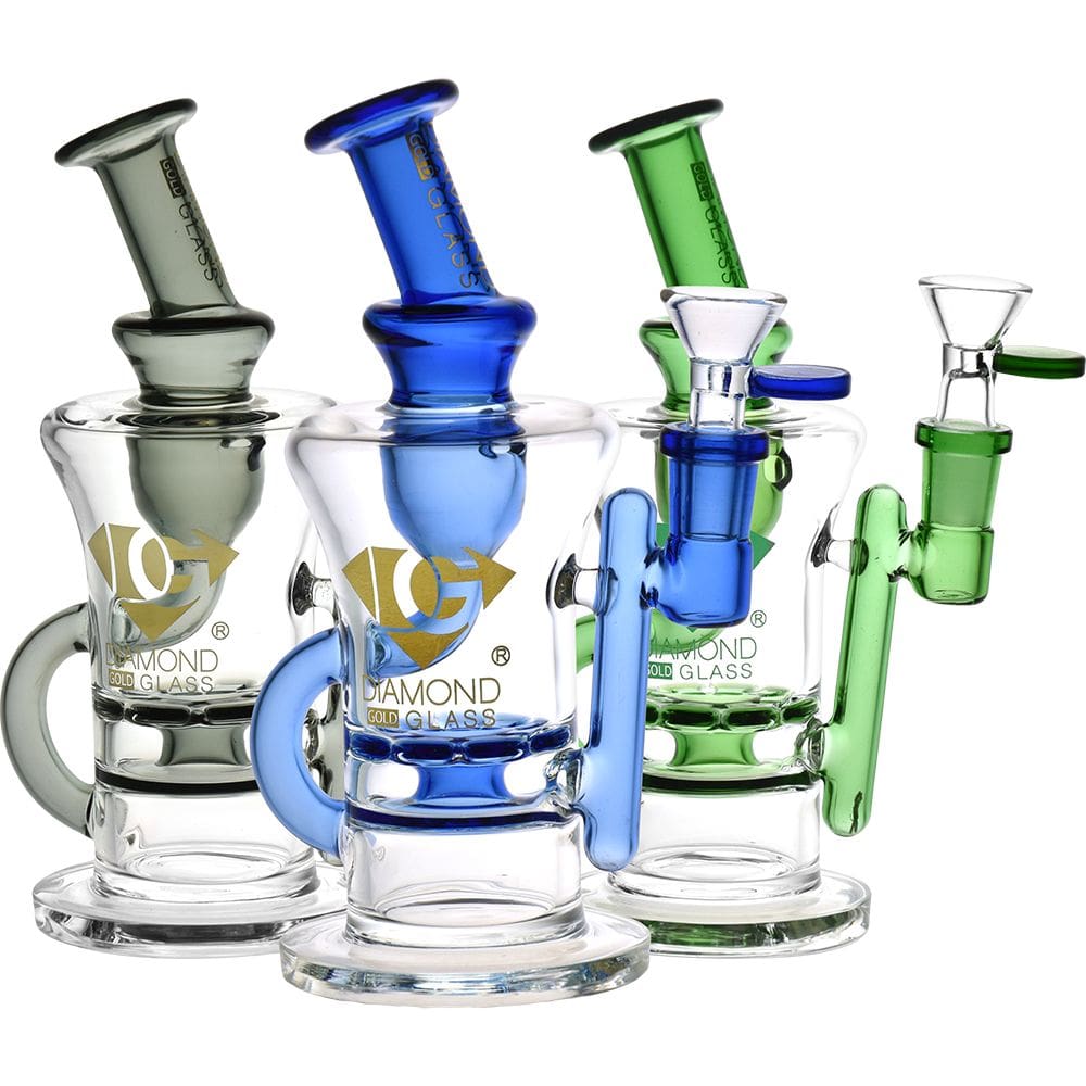 Diamond Glass Gold Ratchet Perc Recycler Water Pipe - Haze Smoke Shop USA - Vaporizers Super Store