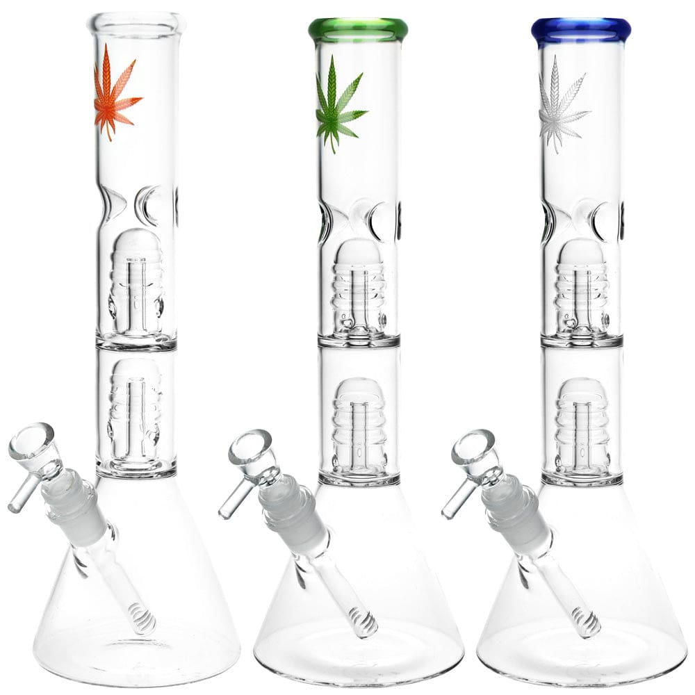 Double Stacked Hemp Leaf Beaker Water Pipe - Haze Smoke Shop USA - Vaporizers Super Store