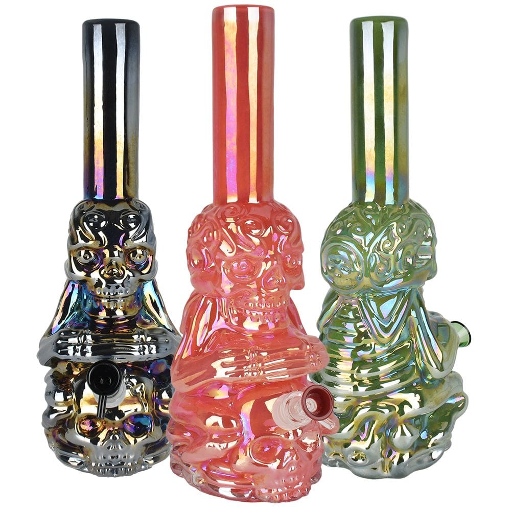 Iridescent Crouching Skeleton Soft Glass Water Pipe - Haze Smoke Shop USA - Vaporizers Super Store