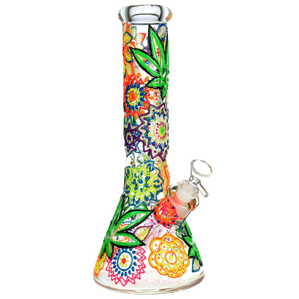 Mandala Hemp Leaf Beaker Water Pipe - Haze Smoke Shop USA - Vaporizers Super Store