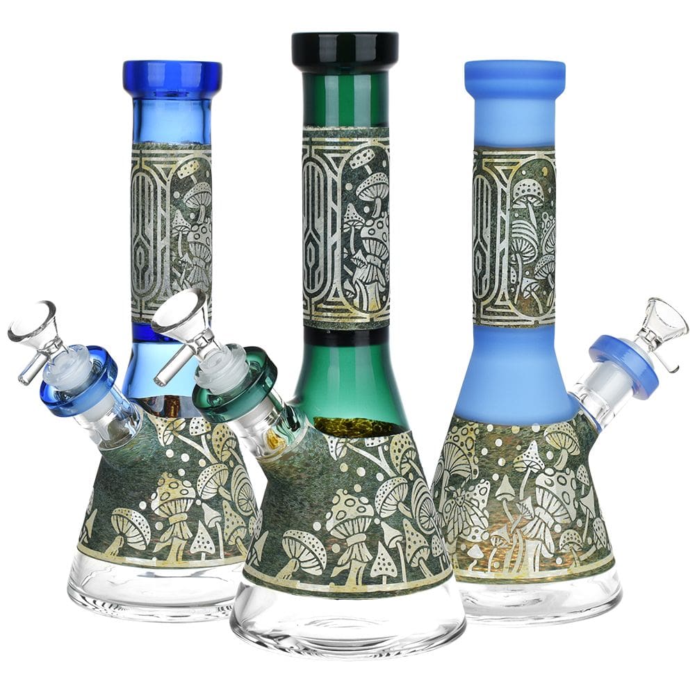 Mushroom Melange Etched Beaker Glass Water Pipe - Haze Smoke Shop USA - Vaporizers Super Store