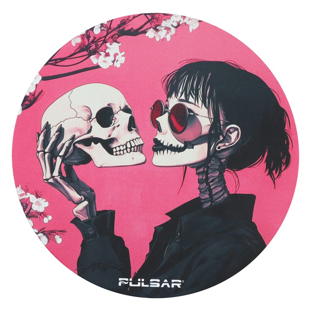 4e3b6dab-21fd-4b22-a06c-f045787592eb.jpg Pulsar Dab Padz Fabric Top Dab Mat - Sakura Skulls - 8" - Image 1