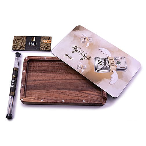 Benji - Walnut Tray w/ Magnetic Lid Kit - Fly High Rolling Trays - Haze Smoke Shop USA