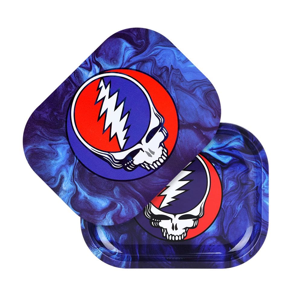 Grateful Dead x Pulsar Mini Rolling Tray & Lid Kit - Steal Your Face Swirls - 7"x5.5" Rolling Trays - Haze Smoke Shop USA