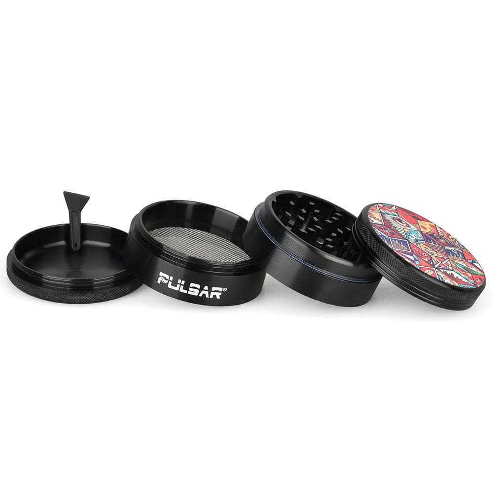 Pulsar Artist Series Metal Grinder - Symbolic Tiles - 4 Piece - 2.5" - Haze Smoke Shop USA