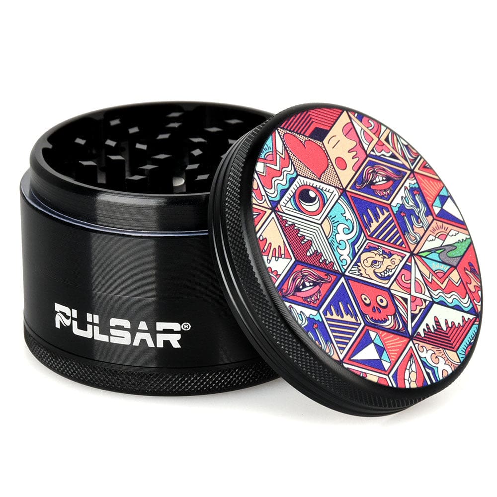 Pulsar Artist Series Metal Grinder - Symbolic Tiles - 4 Piece - 2.5" Metal Grinders - Haze Smoke Shop USA
