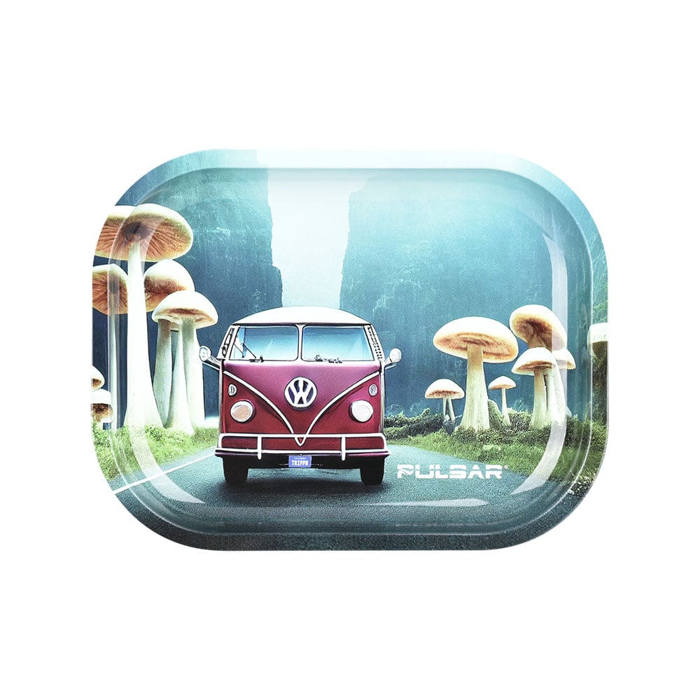 Pulsar Mini Metal Rolling Tray w/ Lid - Camper Van Shroom Trip - 7"x5.5" - Haze Smoke Shop USA