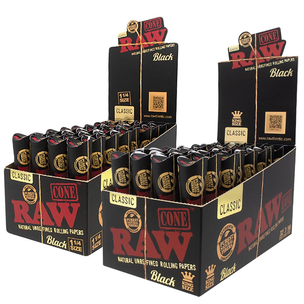 RAW Black Cone - 32pc Display Pre-Rolled Cones - Haze Smoke Shop USA