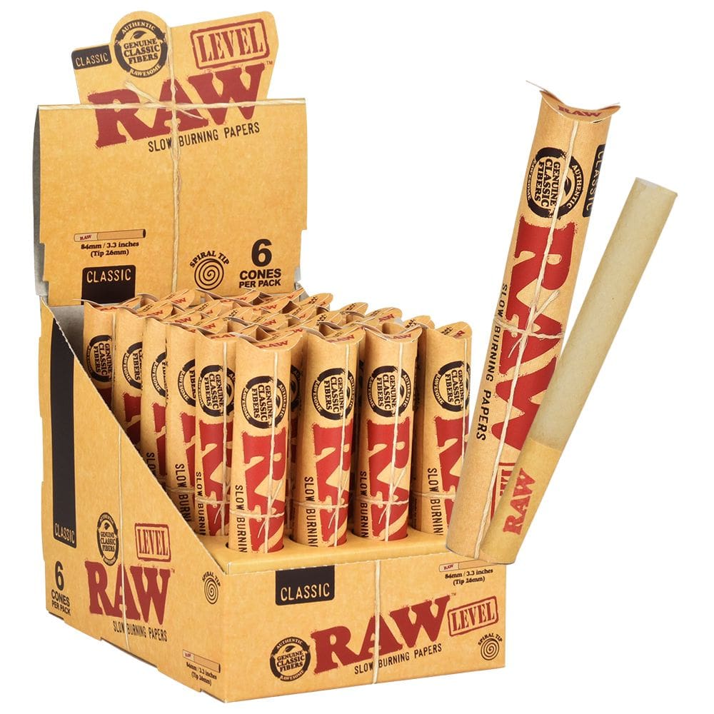 RAW Classic Level Tube Cones - 24pk Display Pre-Rolled Cones - Haze Smoke Shop USA
