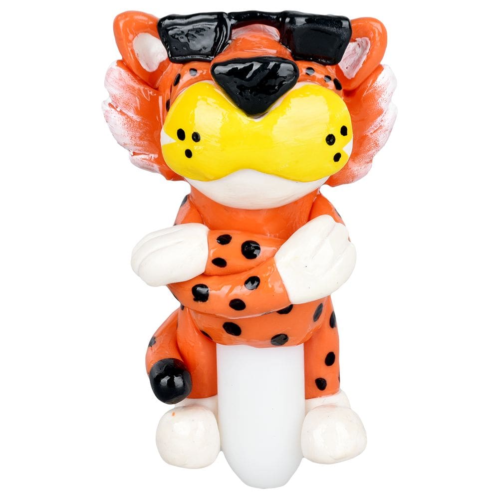 Cheezy Cheetah Enamel on Glass Hand Pipe Glass Pipes - Haze Smoke Shop USA