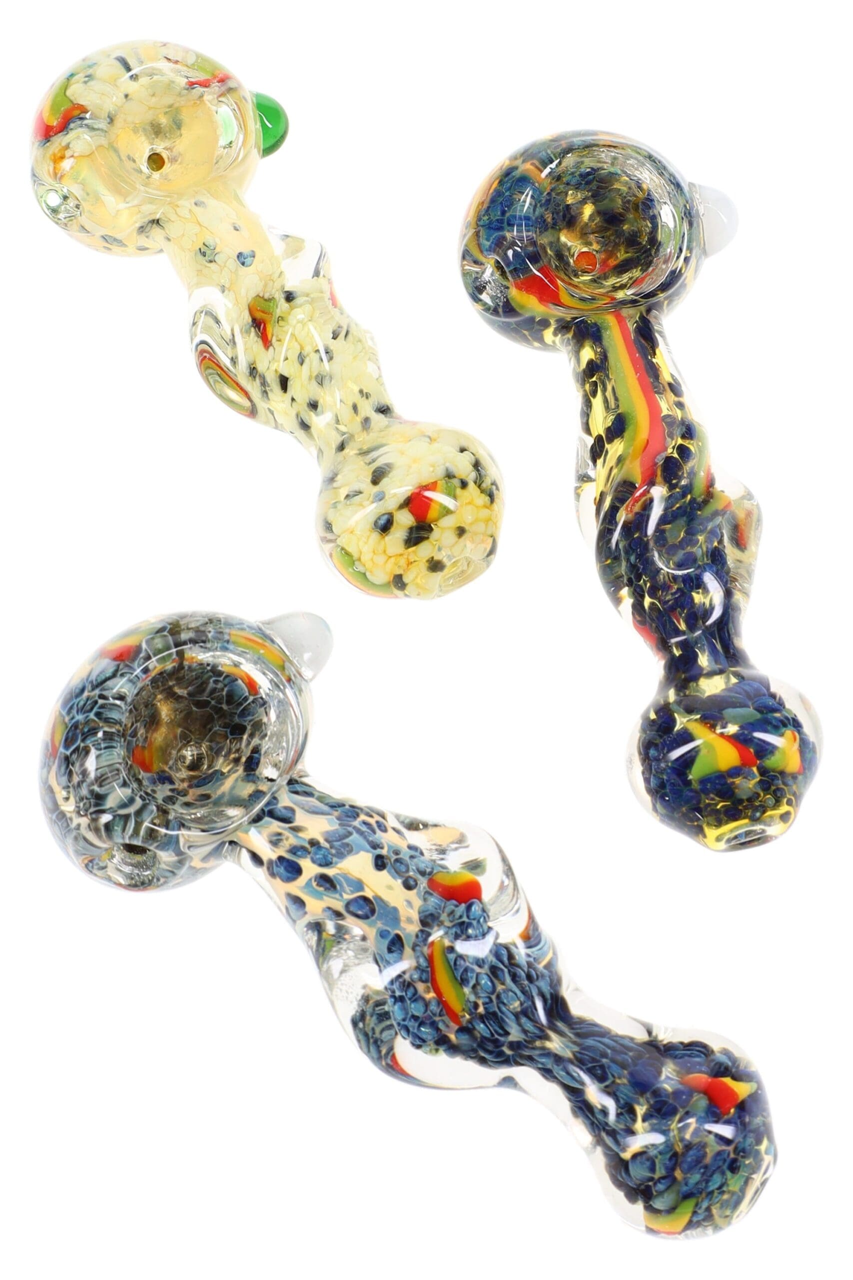 Color Changing Frit Rasta Stripe Twisted Glass Hand Pipe Glass Pipes - Haze Smoke Shop USA