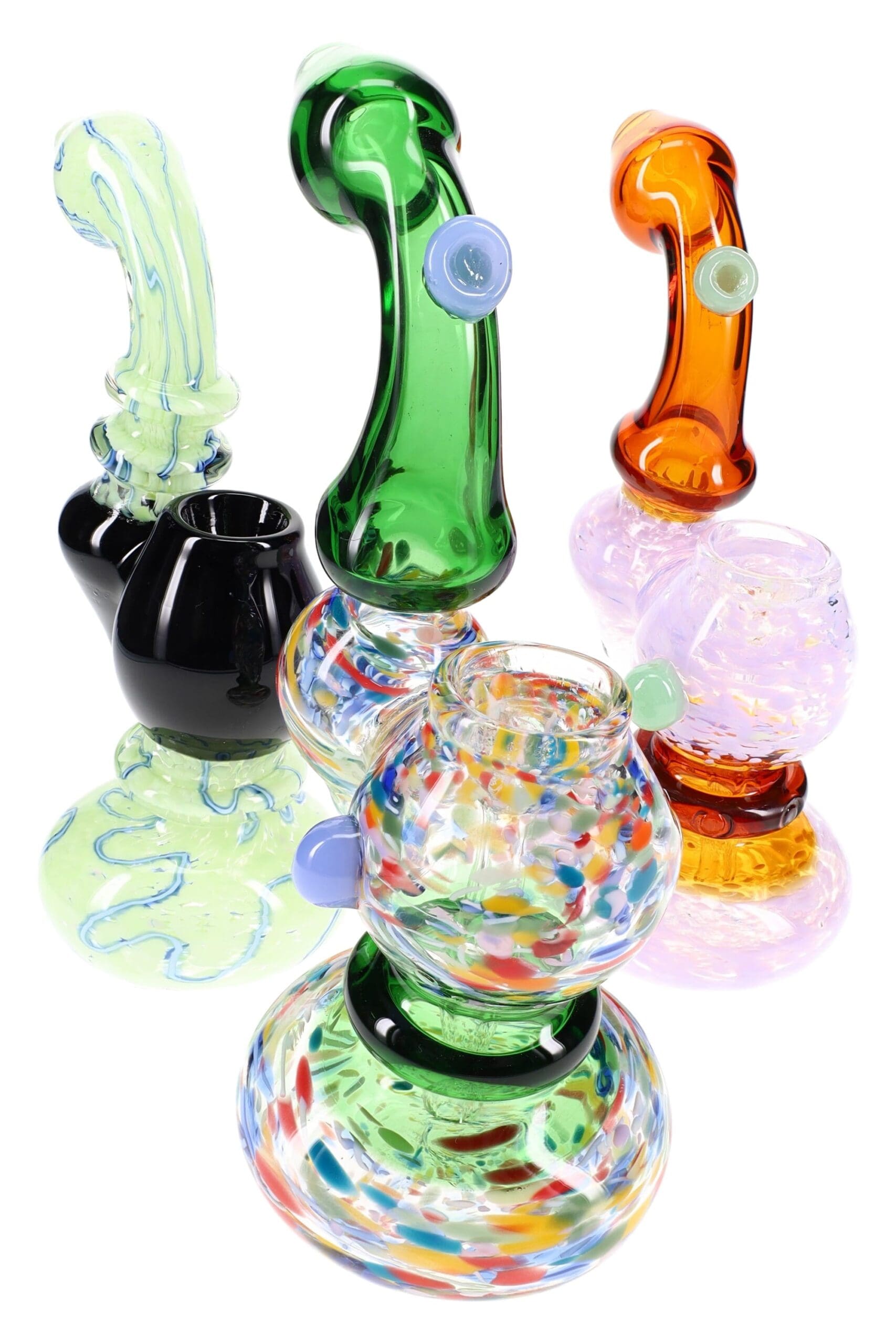 Colorful Frit Glass Sherlock Bubbler Party Pebbles Glass Pipes - Haze Smoke Shop USA