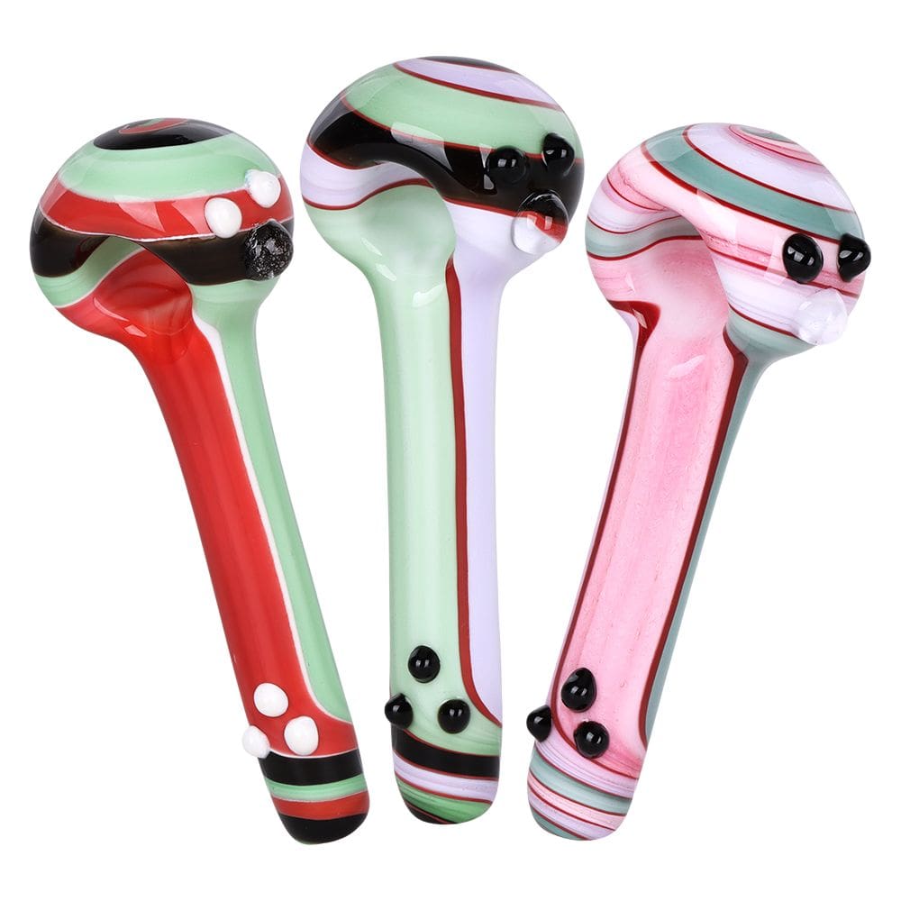 Cream Stripes with Marbles Glass Spoon Pipe Glass Pipes - Haze Smoke Shop USA