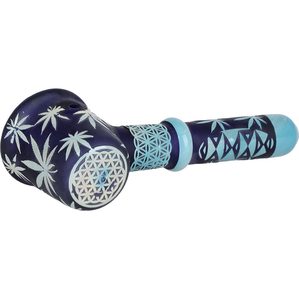 Flower of Leaf Sandblasted Glass Hand Pipe - Haze Smoke Shop USA