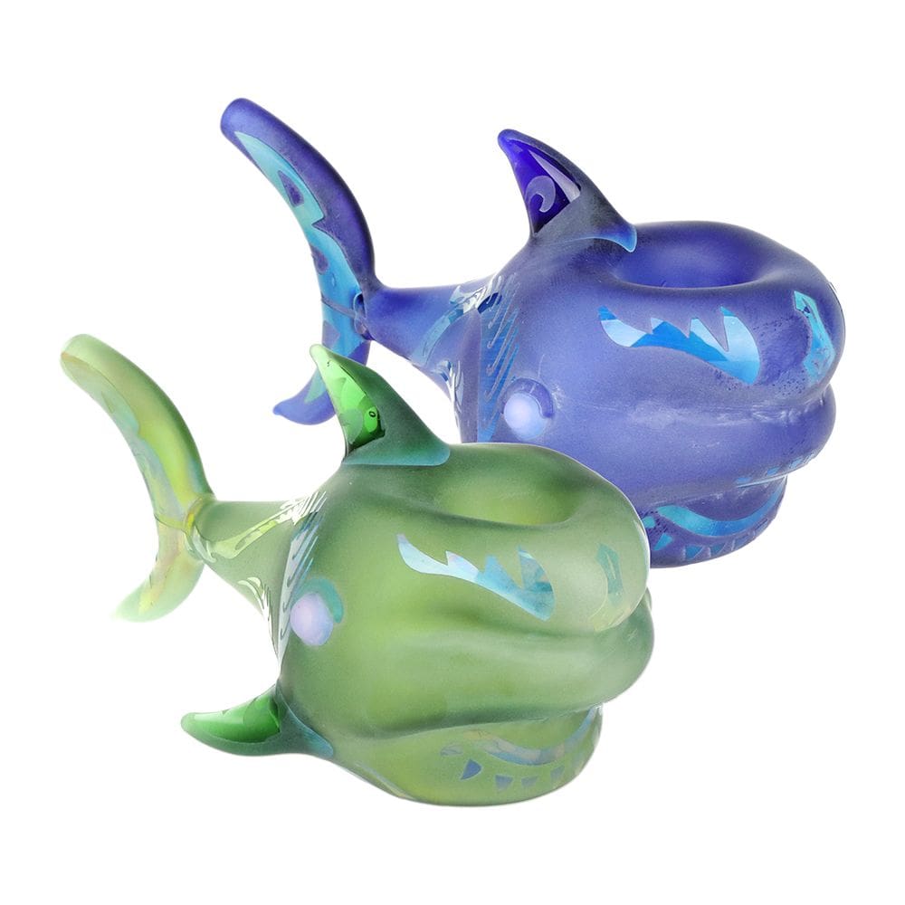 Shark Attack Sandblasted Glass Hand Pipe - Haze Smoke Shop USA