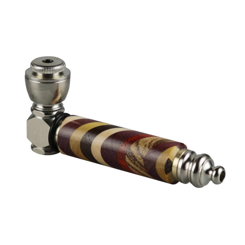 Rainbow Wood & Stainless Steel Hand Pipe Pipes - Haze Smoke Shop USA